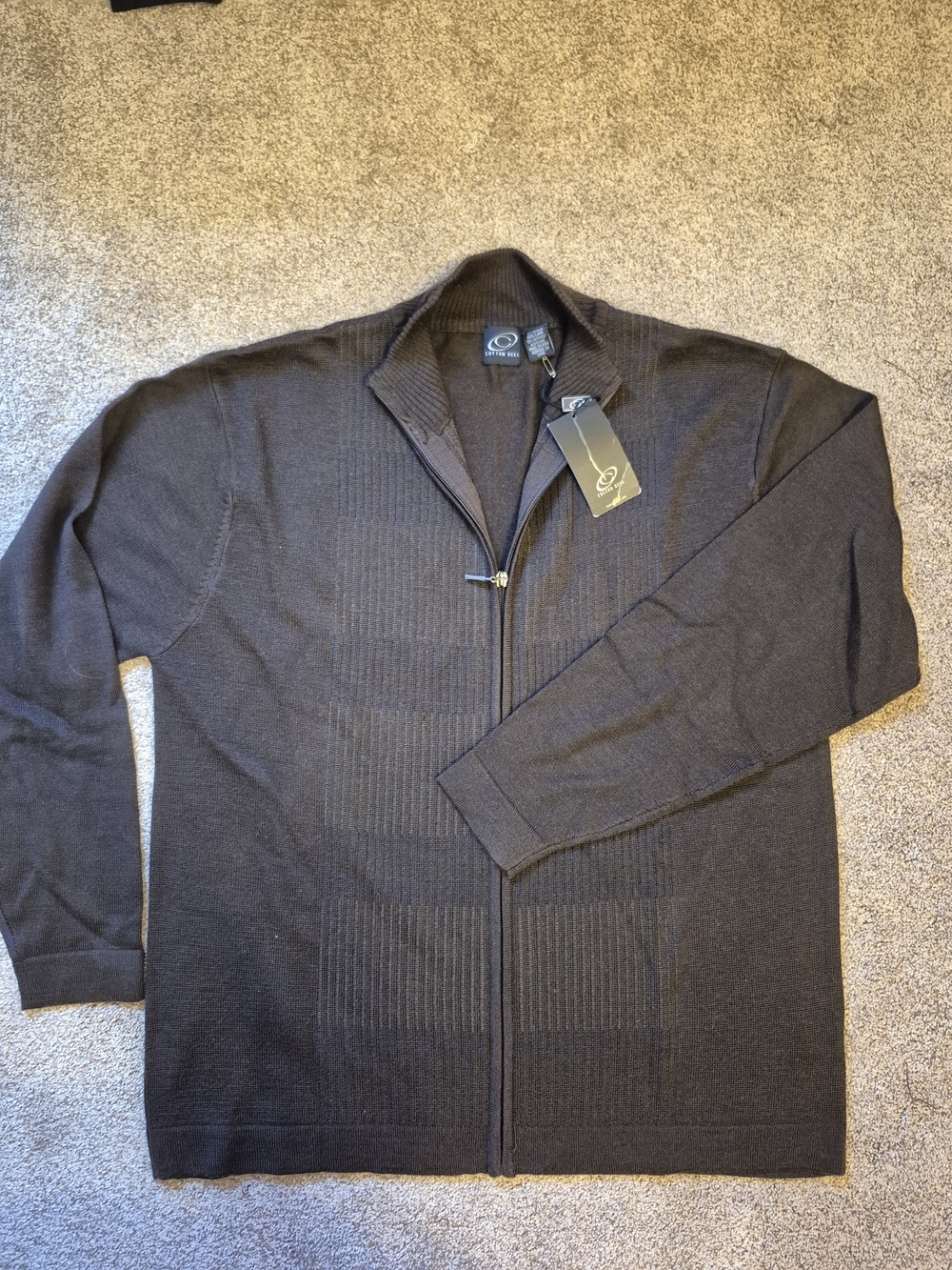Vintage NOS NEW NWT Men's Brown Full-Zip Ribbed Knit Cardigan Large